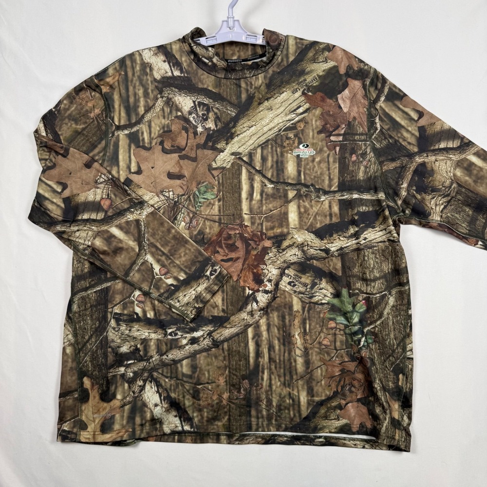 Russell Mens 3XL Mossy Oak Camo Dri-Power 360 Mock Neck Long Sleeve Shirt